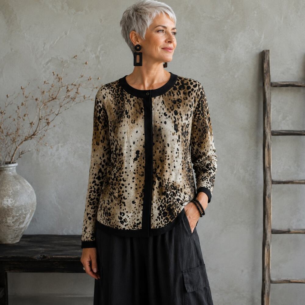 Investments Brown Black  Cashmere Leopard Cardigan Large